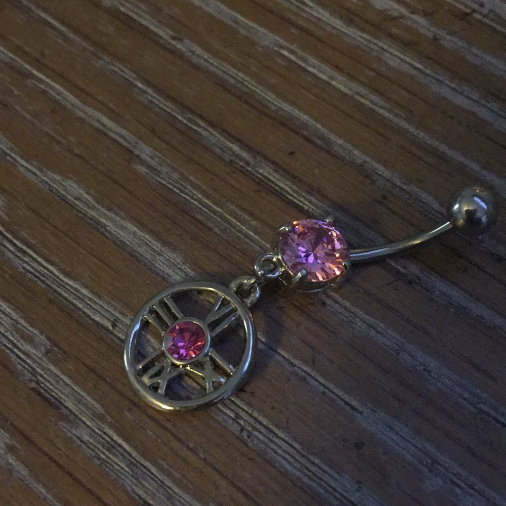 Pink dangle belly ring